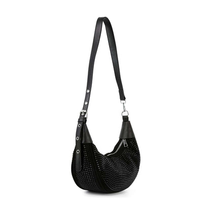 Rhinestone Covered Hobo Shoulder Bag - Black
