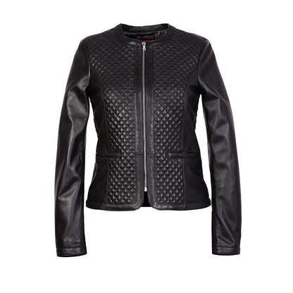 Gille Womens Diamond Patterned Leather Jacket - Black, 3XL