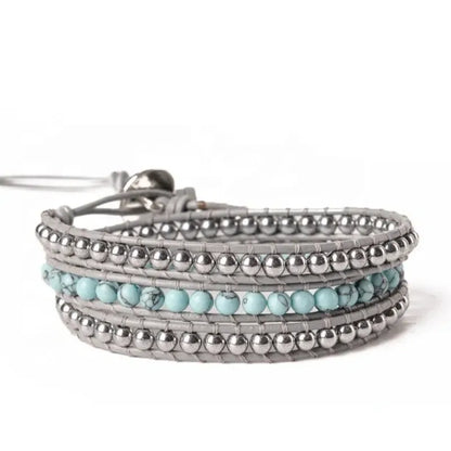 Turquoise & Silver Beaded Wrap Bracelet